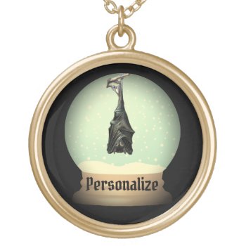 Hanging Bat Snow Globe Black Vintage Gothic Gold Plated Necklace by Butterflybeestro at Zazzle