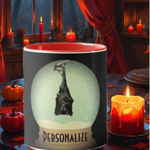 Hanging bat snow globe black vintage gothic  mug