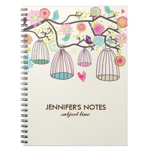 Hanging Bird Cages  Retro Flowers Notebook