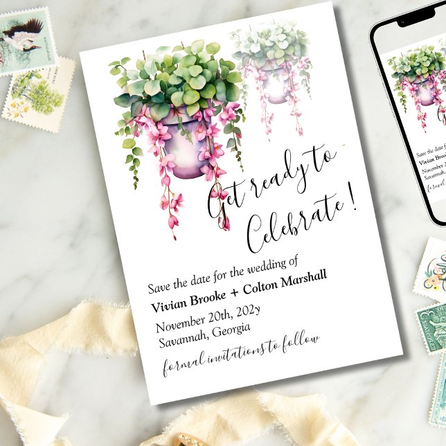 Hanging Blooms Minimalist Floral Wedding Save The Date (Creator Uploaded)
