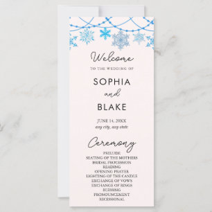 Hanging Blue Snowflakes Cream Wedding Program