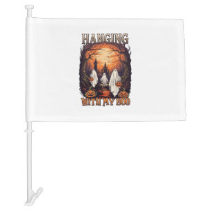 Hanging Boo Halloween Ghosts Pumpkins Full Moon_1 Car Flag