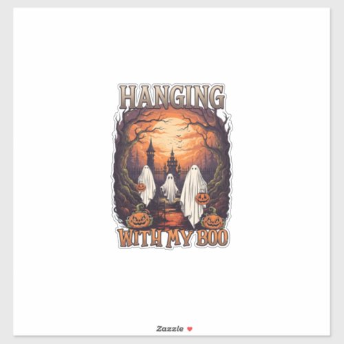 Hanging Boo Halloween Ghosts Pumpkins Full Moon_1 Sticker