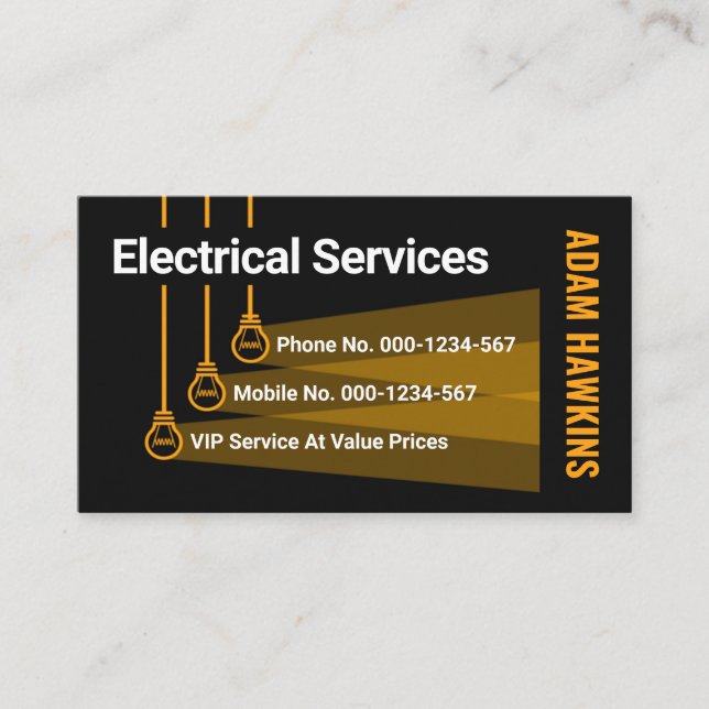 Hanging Bulbs Light Beam Business Card (Front)