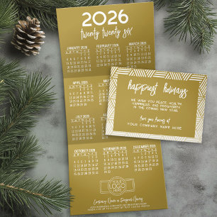 Hanging Calendar, Logo, Modern Gold Business Tri-Fold Holiday Card