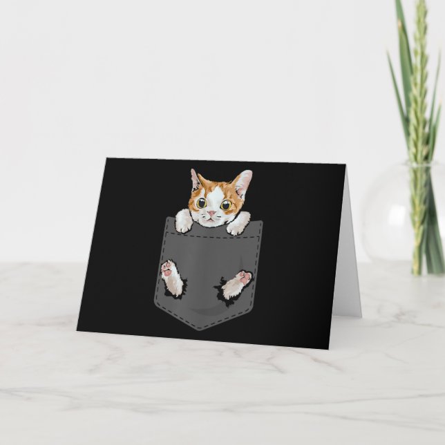 Hanging Cat In Pocket Cute Cat Lovers  | Pet Lover Holiday Card (Front)