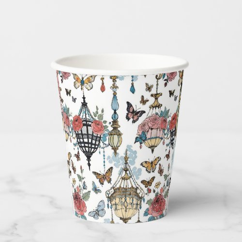Hanging Chandelier Floral with Butterflies Paper Cups