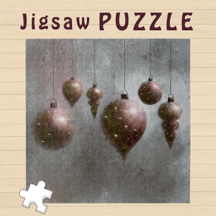 Hanging Christmas Copper Baubles on Grey -  Jigsaw Puzzle
