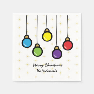 Hanging Christmas Ornaments With Gold Star Napkins