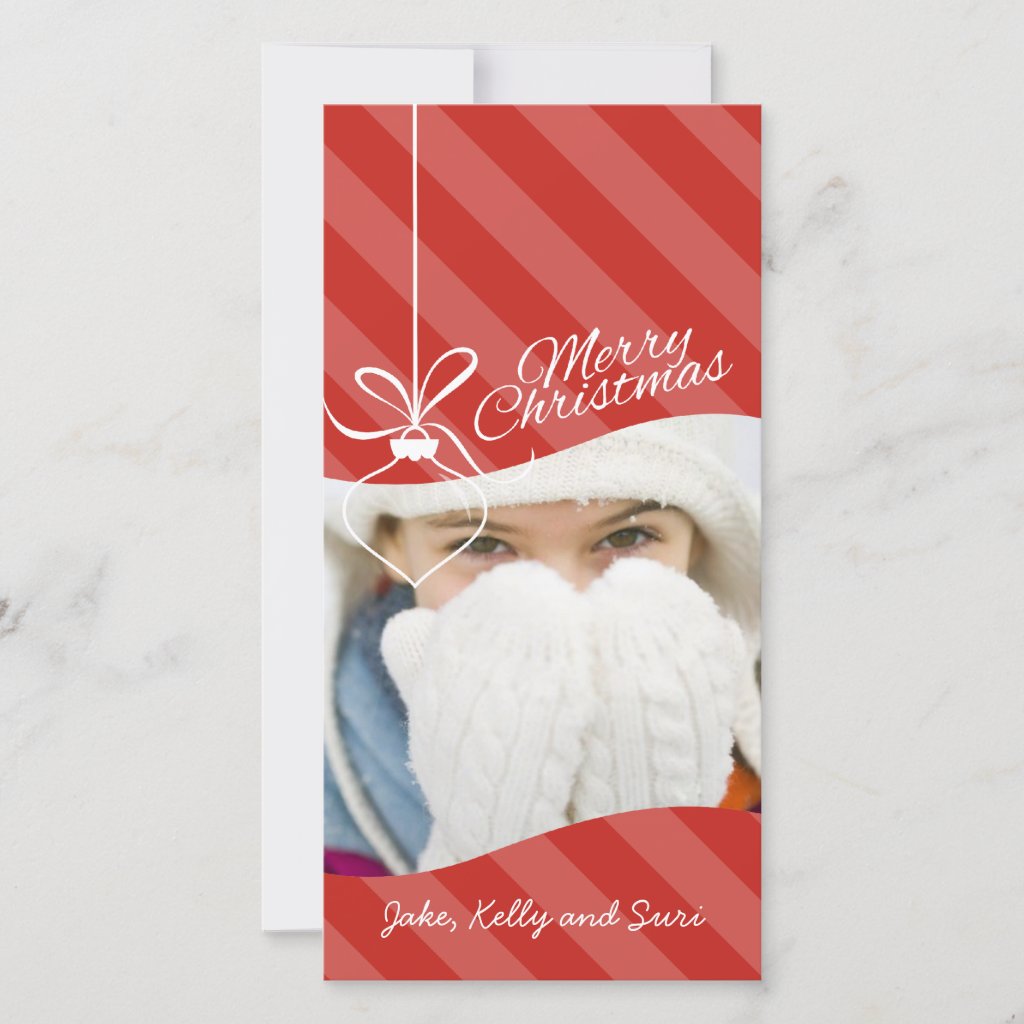 Hanging Clear Ornament on Stripes Christmas Card