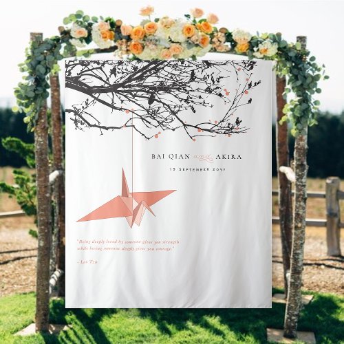 Hanging Coral Paper Crane Wedding Photo Backdrop