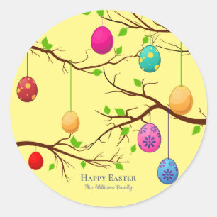 Hanging Easter Eggs, Spring Tree Branches Classic Round Sticker