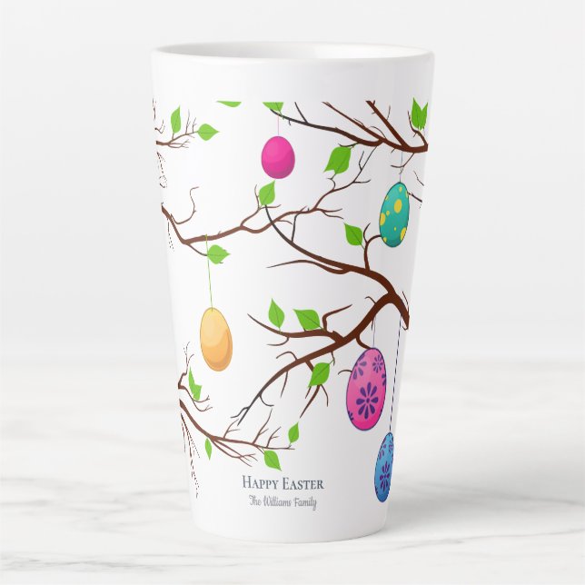 Hanging Easter Eggs, Spring Tree Branches Latte Mug (Front)