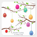 Hanging Easter Eggs, Spring Tree Branches Square Sticker