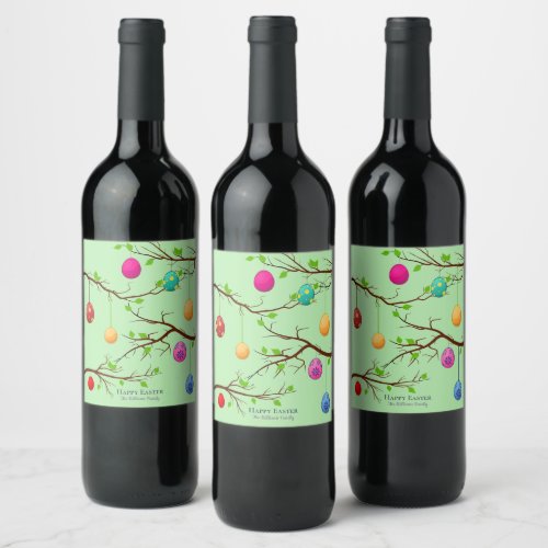 Hanging Easter Eggs Spring Tree Branches Wine Label