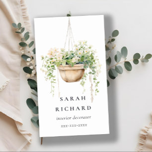 Hanging Floral House Plants Watercolor Botanical Business Card