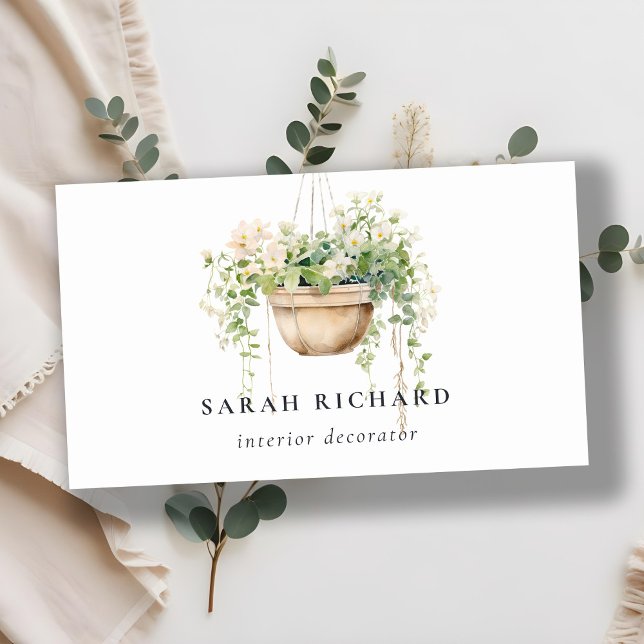 Hanging Floral House Plants Watercolor Botanical  Business Card (Creator Uploaded)