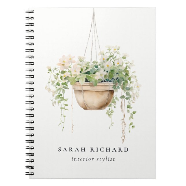 Hanging Floral House Plants Watercolor Botanical  Notebook (Front)