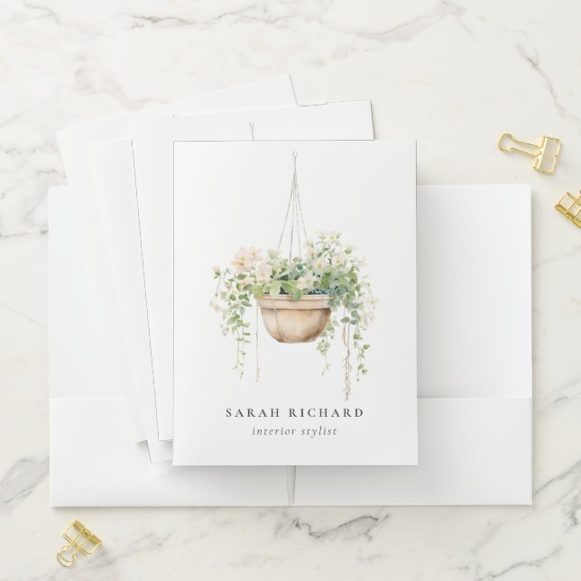 Hanging Floral House Plants Watercolor Botanical  Pocket Folder (In Situ)