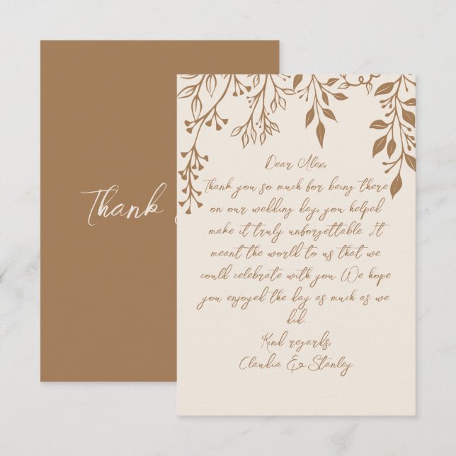 Hanging Florals Foliage Warm Romantic Boho Earthy Thank You Card (Front/Back)