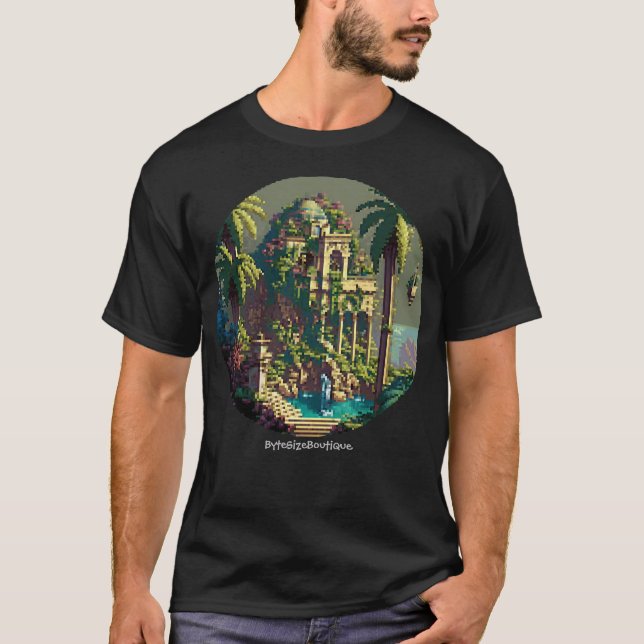 Hanging Gardens of Babylon, Custom Text Retro 8bit T-Shirt (Front)