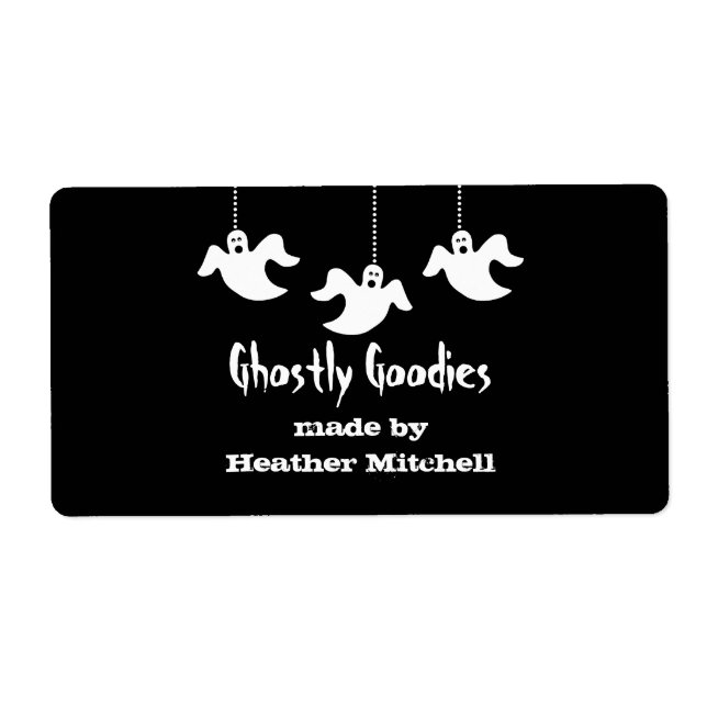 Hanging Ghosts Halloween Baking Labels, Black Label (Front)