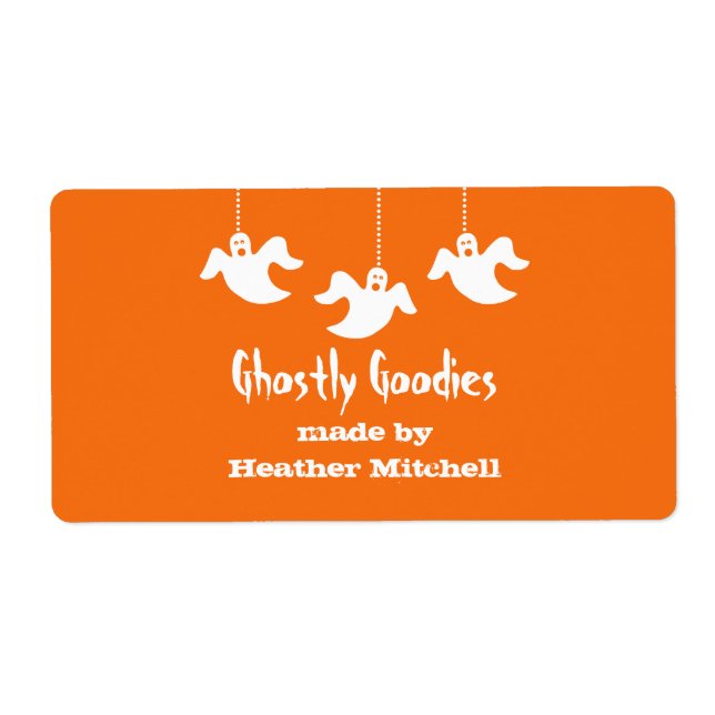 Hanging Ghosts Halloween Baking Labels, Orange Label (Front)