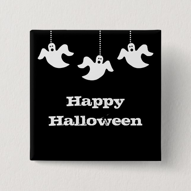 Hanging Ghosts Halloween Button, Black Pinback Button (Front)