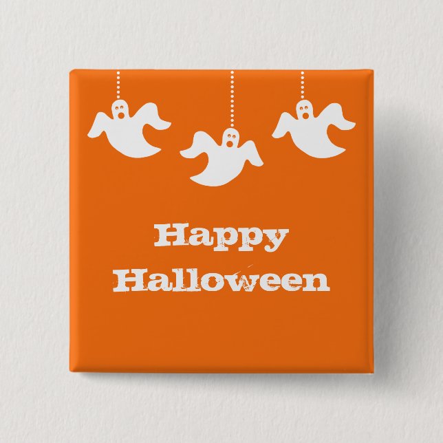 Hanging Ghosts Halloween Button, Orange Button (Front)