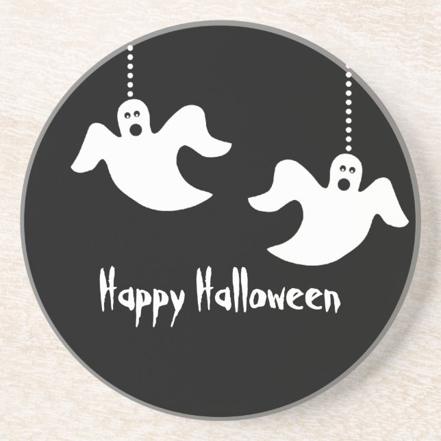 Hanging Ghosts Halloween Coaster, Black Drink Coaster (Front)