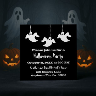 Hanging Ghosts Halloween Invite, Black Invitation