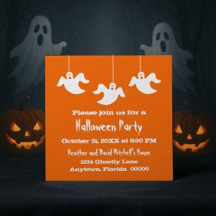 Hanging Ghosts Halloween Invite, Orange Invitation