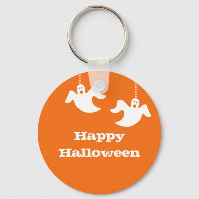 Hanging Ghosts Halloween Keychain, Orange Keychain (Front)