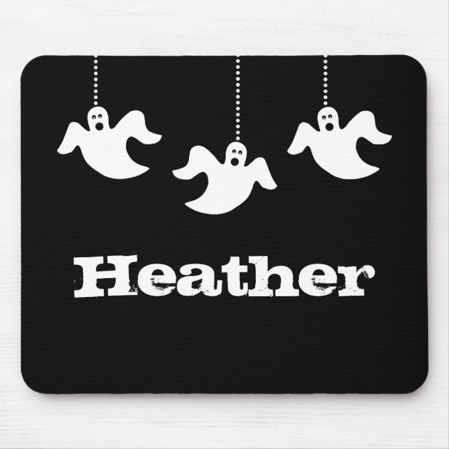 Hanging Ghosts Halloween Mousepad, Black Mouse Pad (Front)