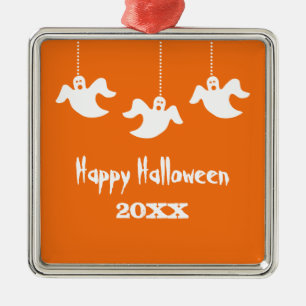 Hanging Ghosts Halloween Ornament, Orange Metal Ornament