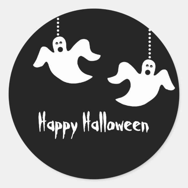 Hanging Ghosts Halloween Stickers, Black Classic Round Sticker (Front)