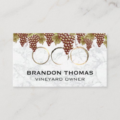 Hanging Grapes  Wine Stain  Marble Business Card