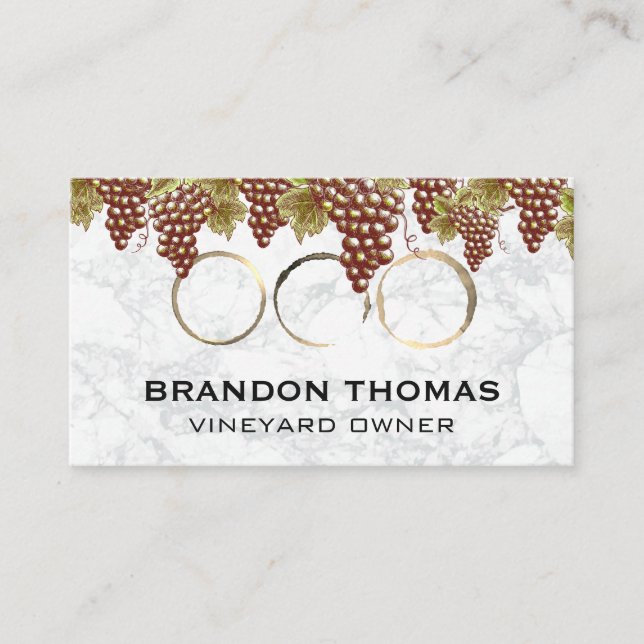 Hanging Grapes | Wine Stain | Marble Business Card (Front)