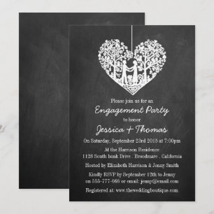 Hanging Heart Tree Chalkboard Engagement Party Invitation