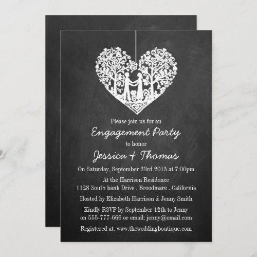 Hanging Heart Tree Chalkboard Engagement Party Invitation