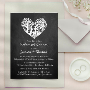 Hanging Heart Tree Chalkboard Rehearsal Dinner Invitation