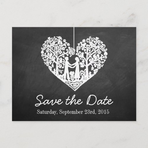 Hanging Heart Tree Chalkboard Save The Date Announcement Postcard