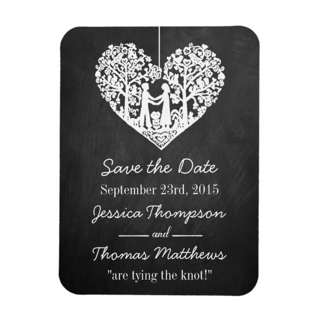 Hanging Heart Tree Chalkboard Save The Date Magnet (Vertical)