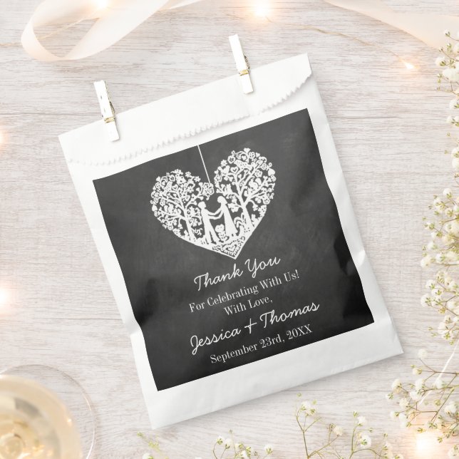 Hanging Heart Tree Chalkboard Wedding Collection Favor Bag (Clipped)