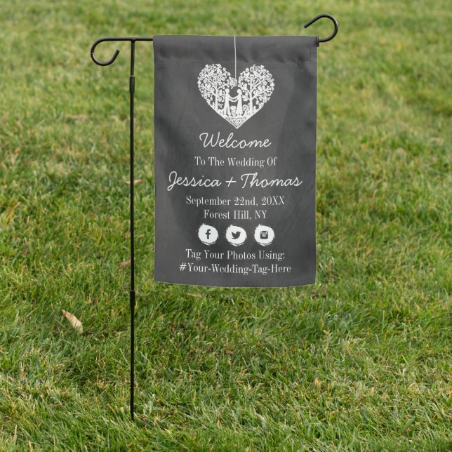 Hanging Heart Tree Chalkboard Wedding Collection Garden Flag (In SItu)