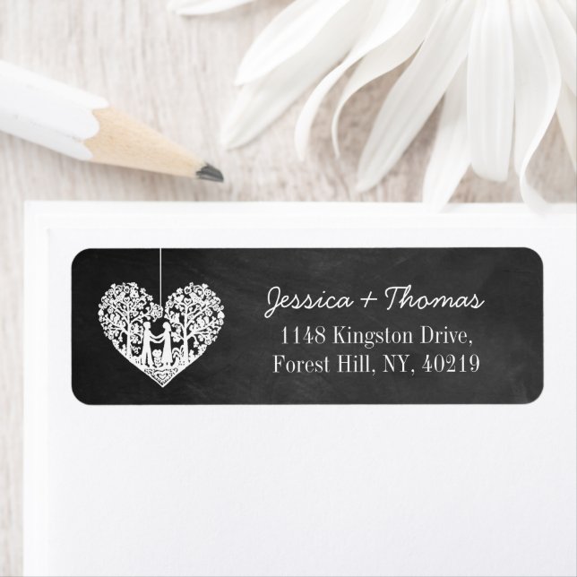 Hanging Heart Tree Chalkboard Wedding Collection Label (Insitu)