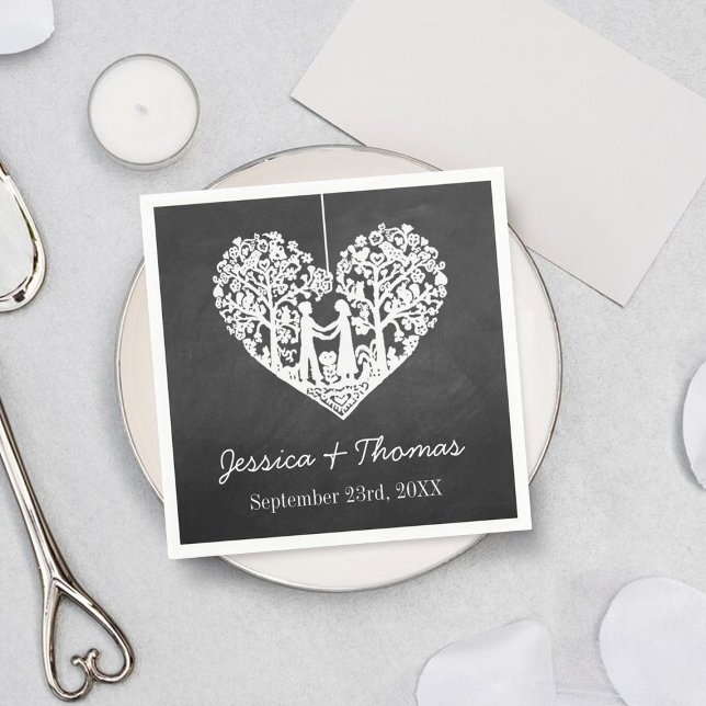 Hanging Heart Tree Chalkboard Wedding Collection Paper Napkins (Creator Uploaded)