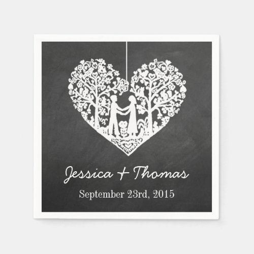 Hanging Heart Tree Chalkboard Wedding Collection Paper Napkins