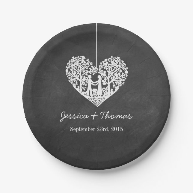 Hanging Heart Tree Chalkboard Wedding Collection Paper Plates (Front)