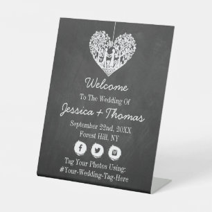 Hanging Heart Tree Chalkboard Wedding Collection Pedestal Sign